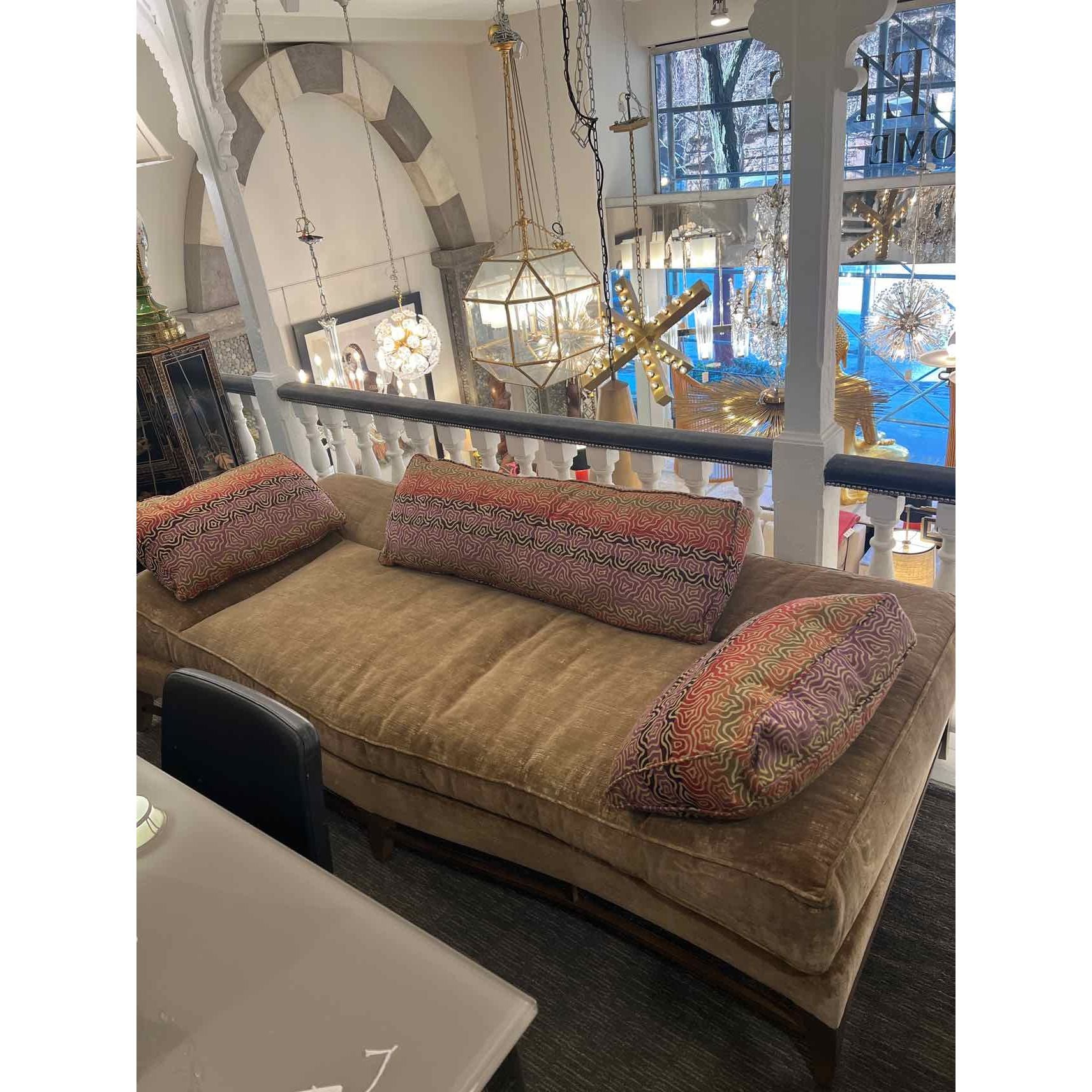 Donghia Armless Day Bed in Taupe Velvet with 3 Pillows