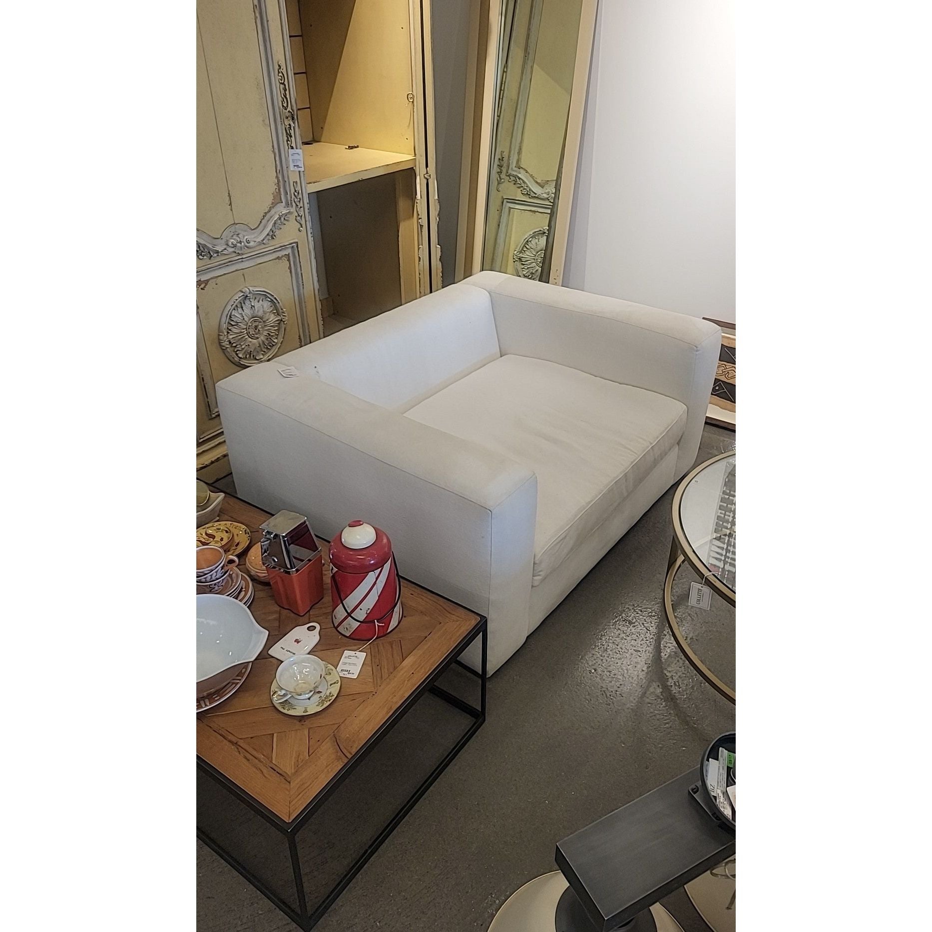 2N6Y9MZX - White Upholstered Chair and a Half