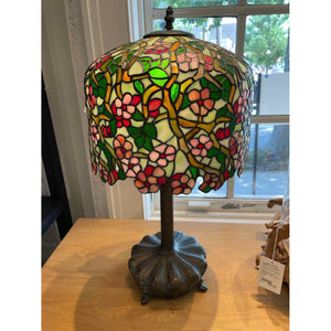 Bronze Table Lamp w/ Tiffany Style Floral Stained Glass Shade