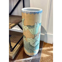 Ceramic Umbrella Stand with/ Tobacco Leaf Pattern 9.5"Diam X 24"H