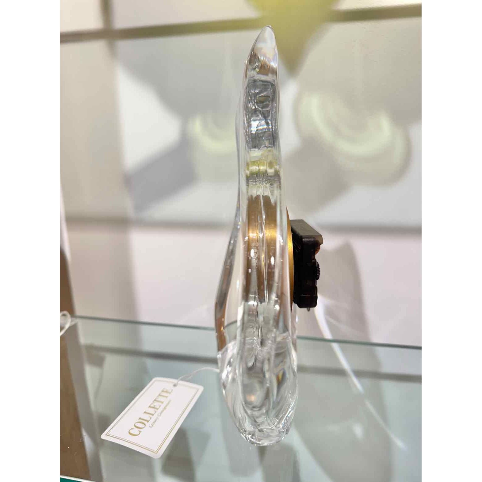 Daum Large Teardrop Crystal Clock, Signed Daum, 10"L x 4"W x 11.5"H