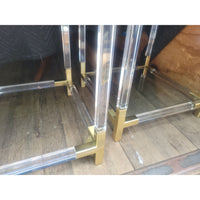 PAIR of Jacques Acrylic, Brass & Navy Faux Leather Nightstands by JA (AS IS)
