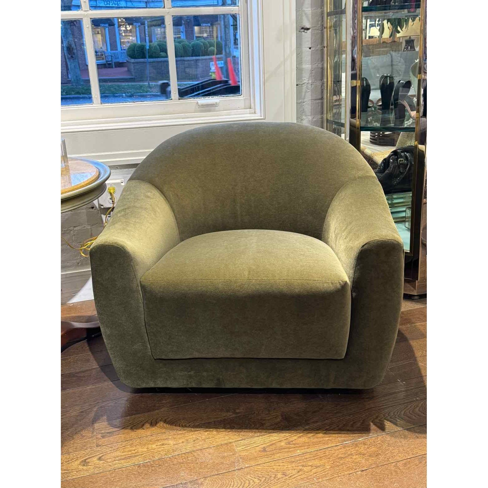 PAIR of Olive Velvet Chairs w/ Oak Legs