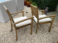 Pair of Teak Outdoor Dining Chair w/ White Cushions