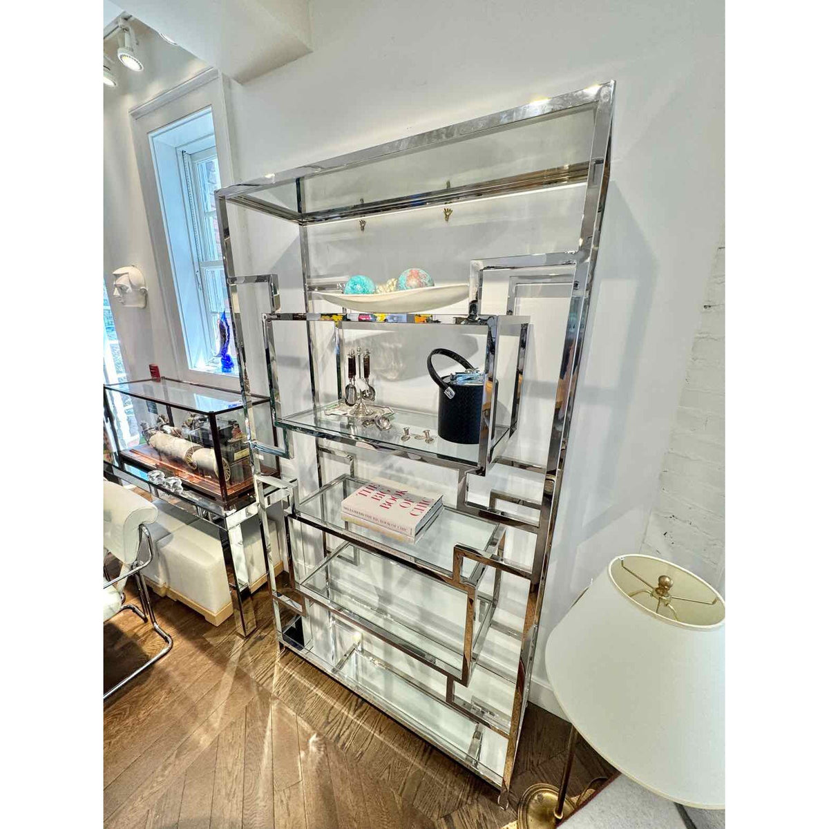 Mid-Century Influenced Chrome & Glass Bookcase