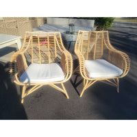 PAIR of Venice Rattan Chairs w/ White Cushions by S&L