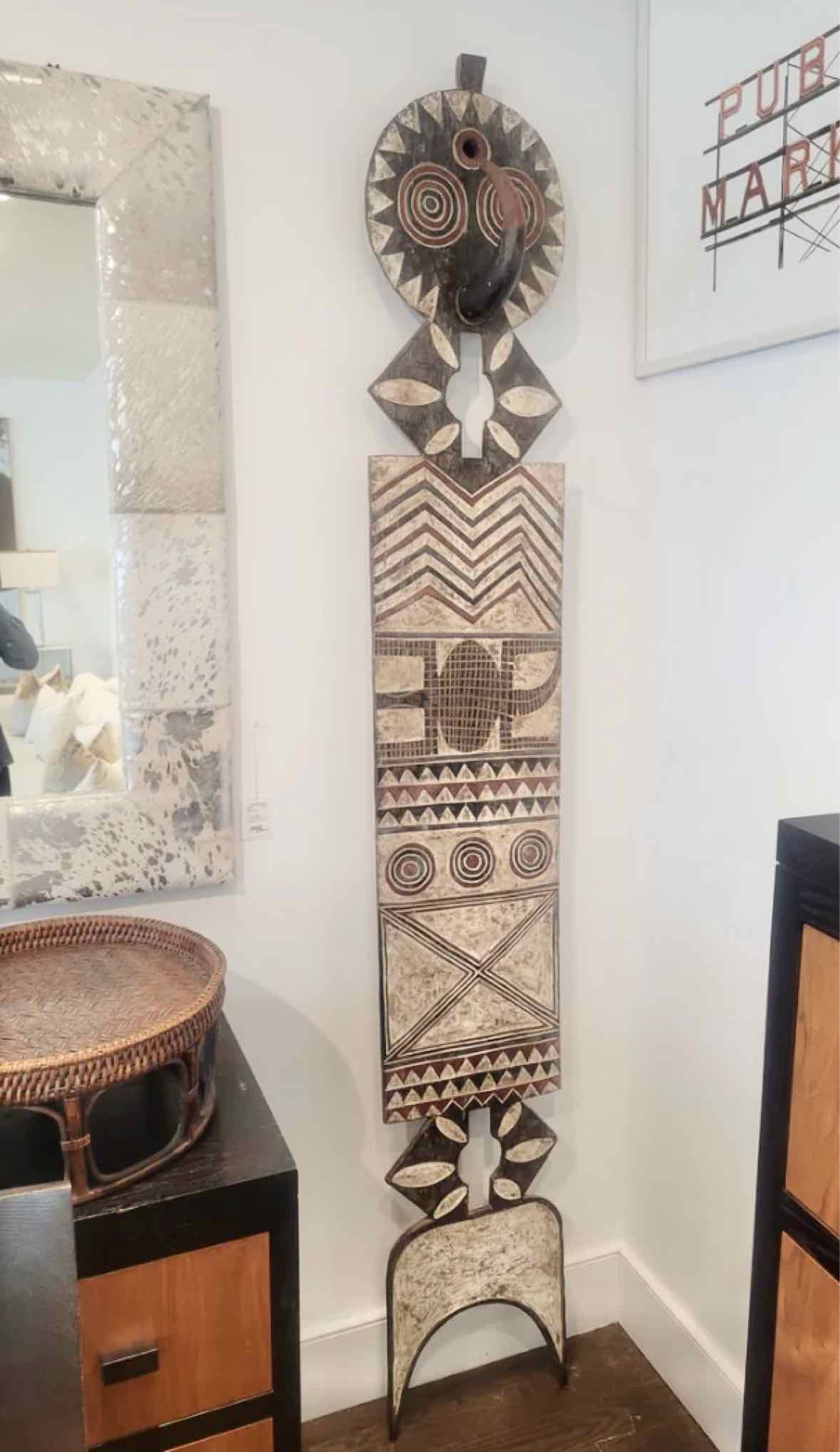 8-ft African Carved Wood Totem