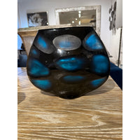 Large Blue  Mid Century Murano Battuto Style Vase, 13.5"L x 7"W x 11.5"H