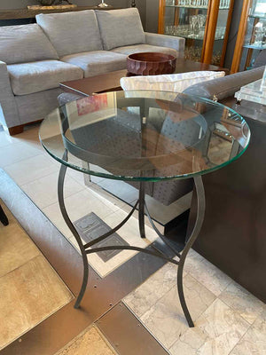 Black Metal Tripod Side Table w/ 2-ft Round Glass Top
