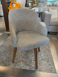 PAIR of Striped Swivel Chairs w/ Wood Legs (AS IS)