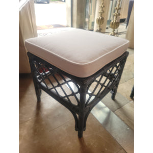 Blue Gray Lattice Rattan Avalon Cube Stool w/ White Cushion by S&L