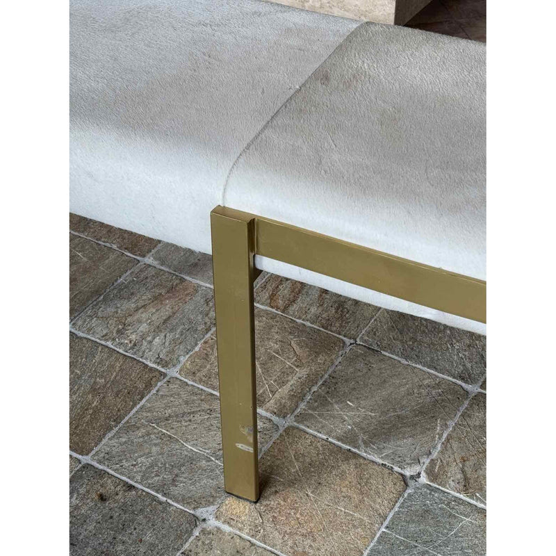 Bogeta Brushed Brass Bench in White Faux Cowhide