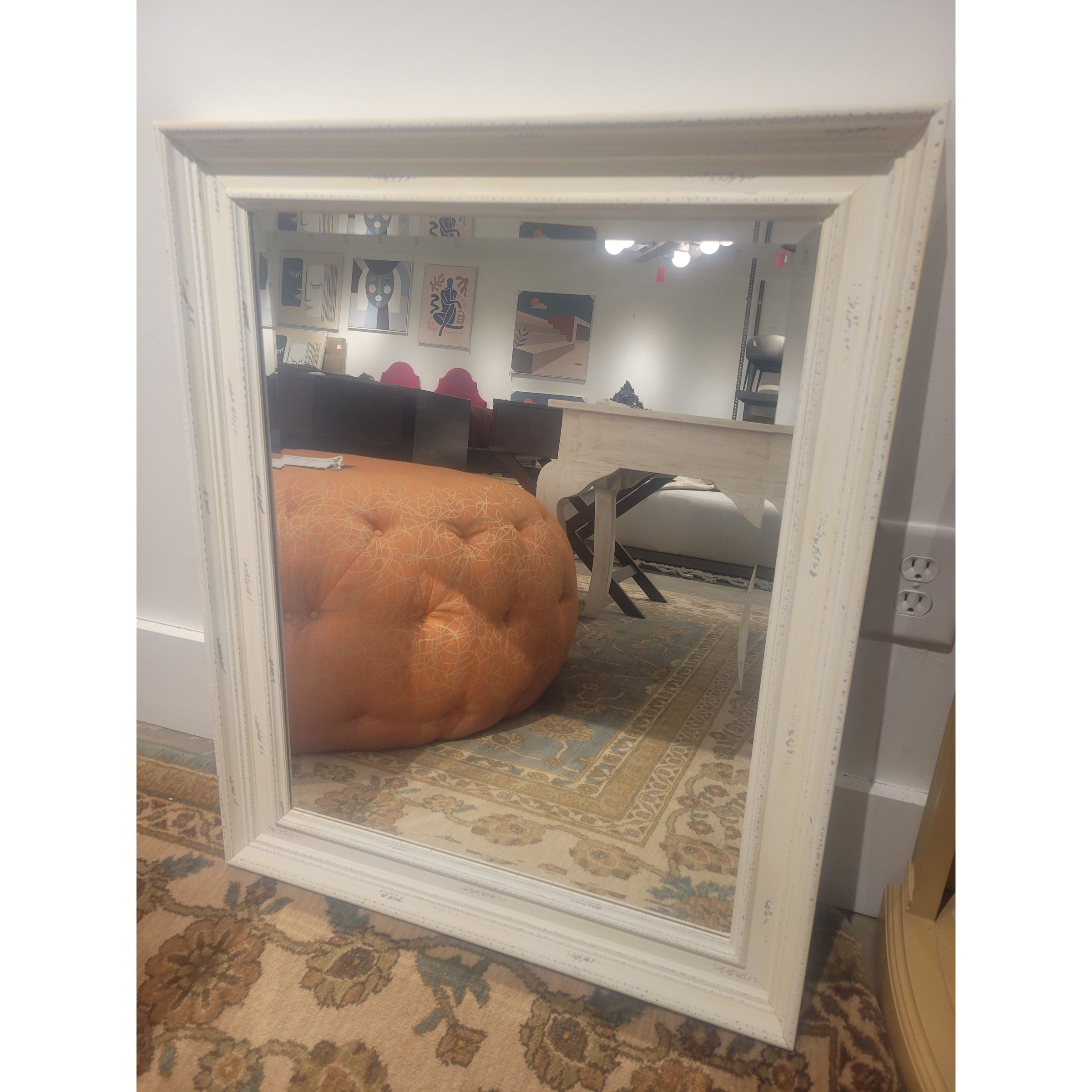 White Wash Wood Mirror w/ Beveled Glass