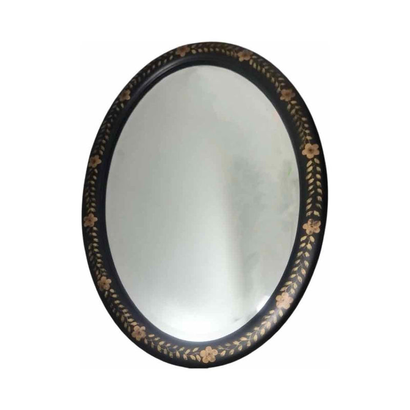 Black Floral Oval Mirror by Oriental Accent