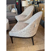 PAIR of Mid-Century Gray & White Pattern Bella Chairs w/ Dark Wood Legs