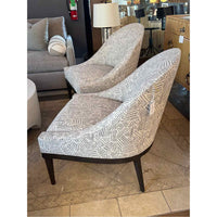 PAIR of Mid-Century Gray & White Pattern Bella Chairs w/ Dark Wood Legs