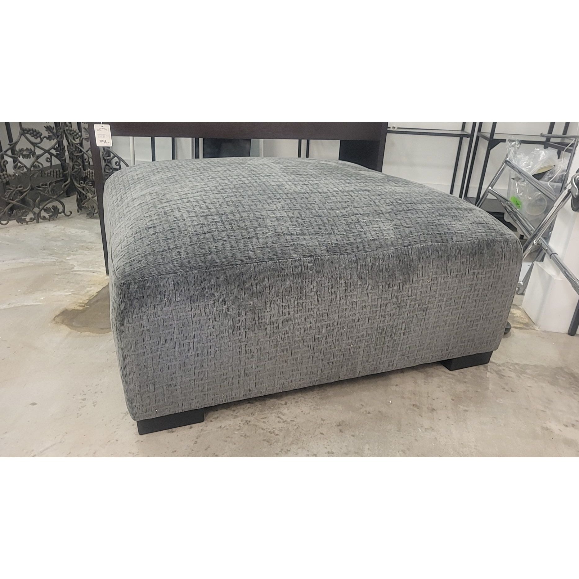 Dark Gray Fabric Square Ottoman