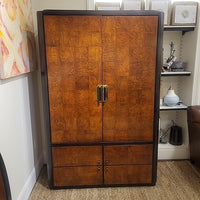 4-Door Burlwood Armoire w/ Dark Walnut Feet & Brass Handles - AS IS