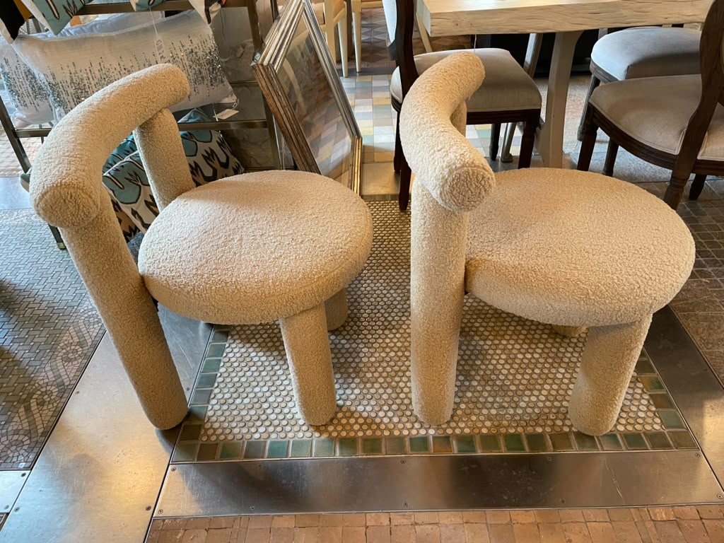Set of 6 Cream Boucle Dining Chairs