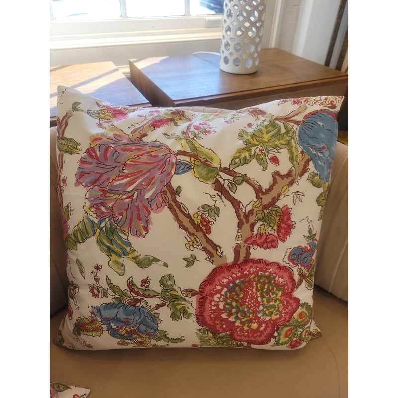 PAIR of Custom Multicolor Floral Print on White Square Pillows