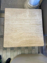 Vintage 3-ft Square Layered Travertine Pedestal Coffee Table