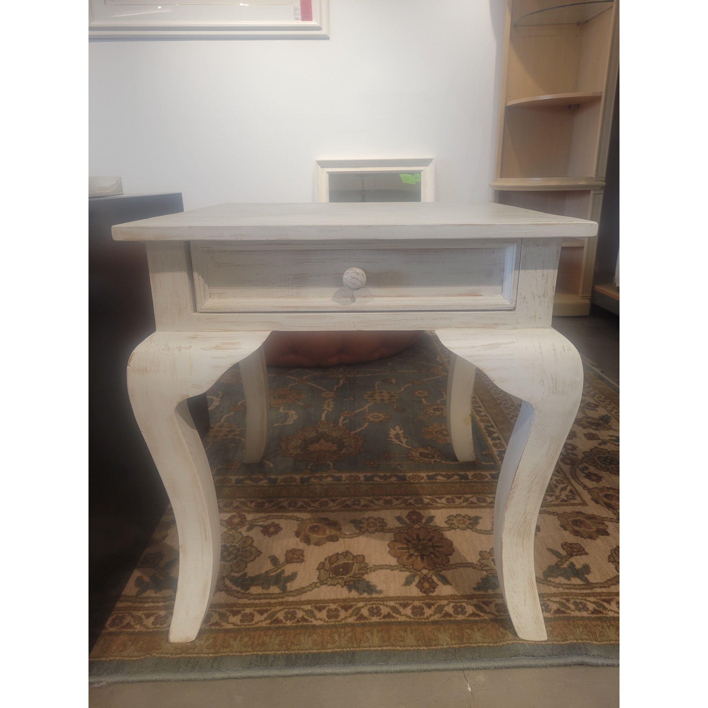 Queen Anne Style White Wash Wood Side Table