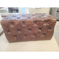 Rectangular Brown Leather Chesterfield Pouf