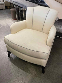 Beige Upholstered Scallop Chair w/ Gray Piping by Barbara Barry for Baker