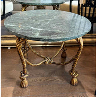 Midcentury Italian Green Marbletop Table w/ Gilded Rope Base