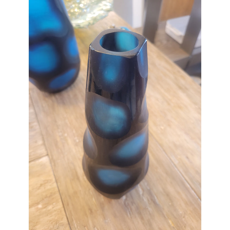 Short Blue Art Glass Vase