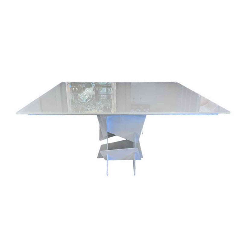 'DIAMANTE' Square Milk Glass Top Dining Table Design by Alberto Basaglia and Nat