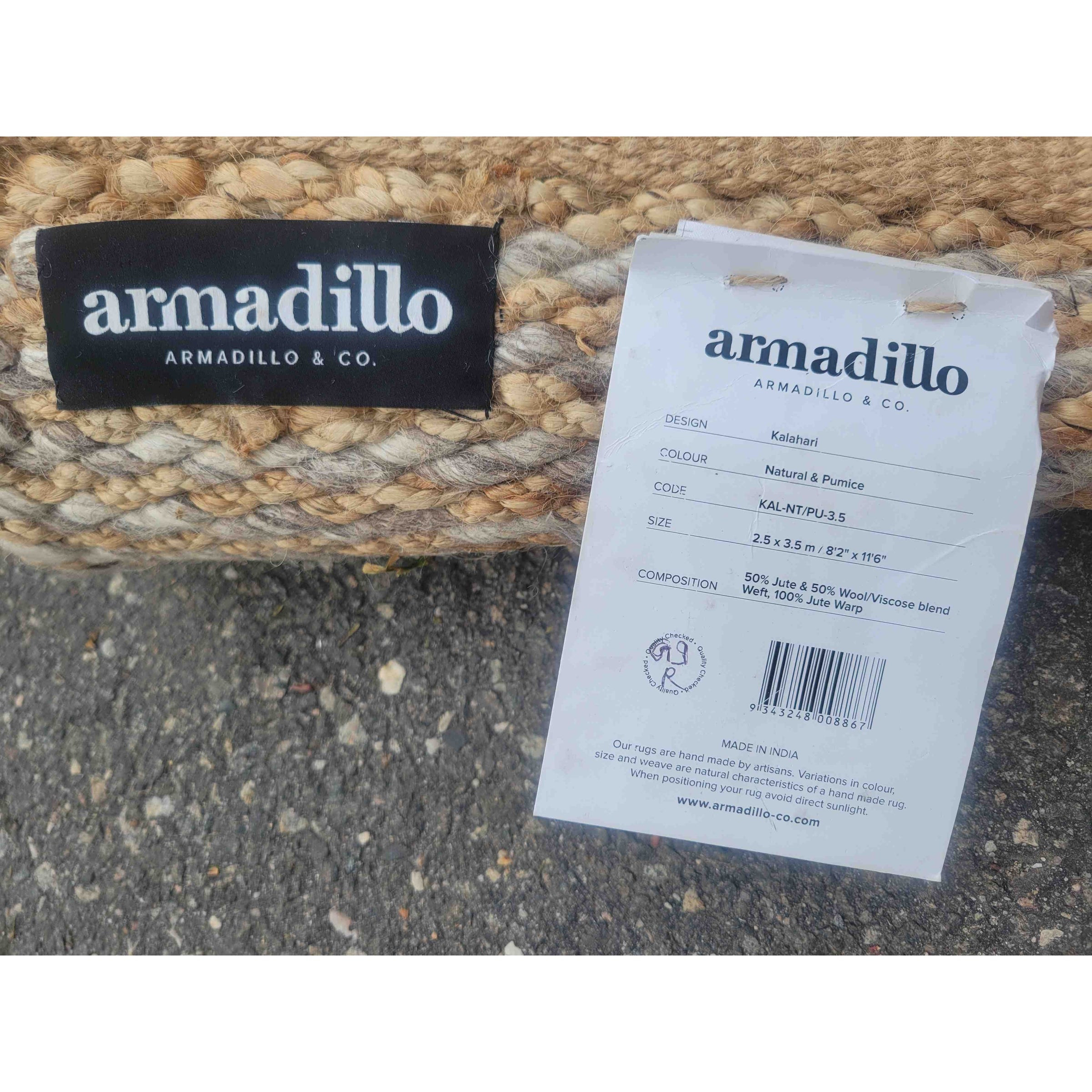 8' x 11.5' Kalahari Tan Wool & Jute Blend Rug by Armadillo