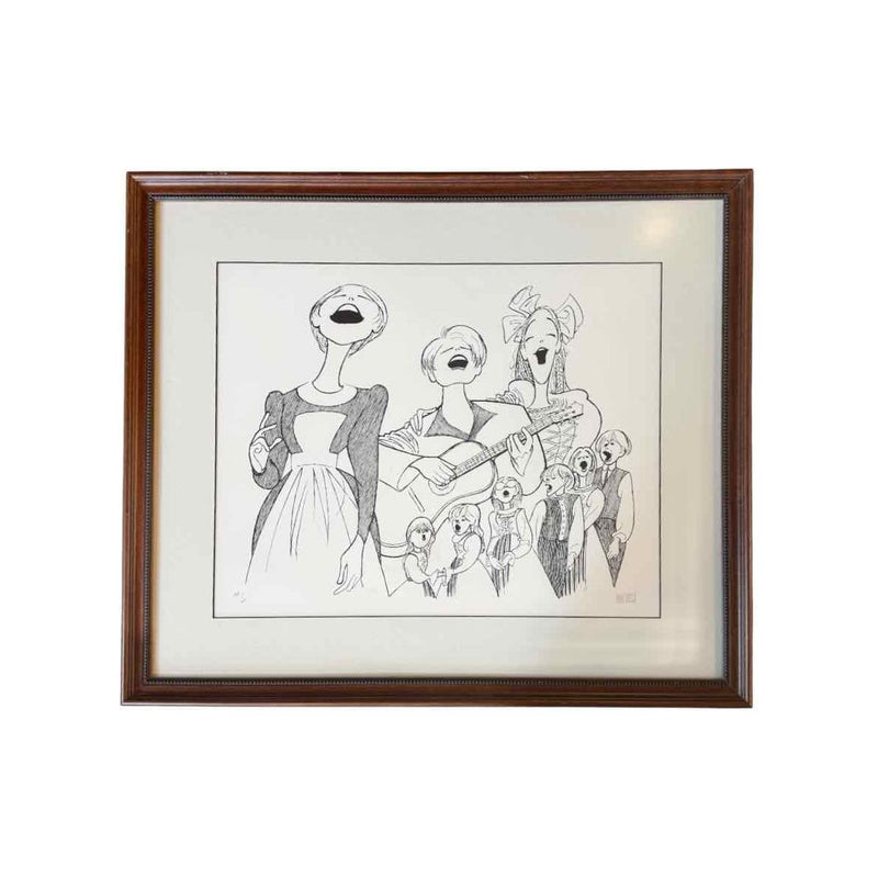 'The Sound of Music' Drawing by Al Hirschfeld in Wood Frame