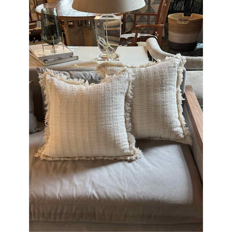 PAIR of Beige Fringe Throw Pillows by Magaschoni