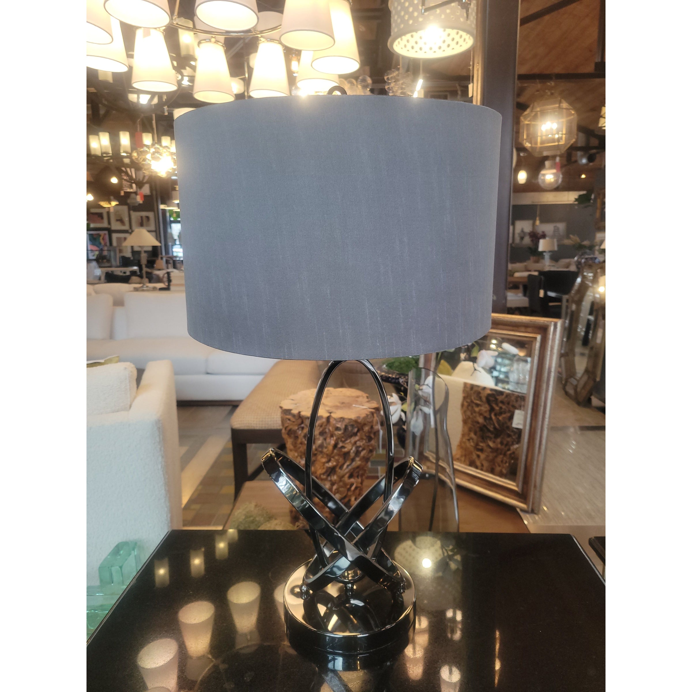 Polished Gunmetal Interlocking Loops Table Lamp w/ Shade