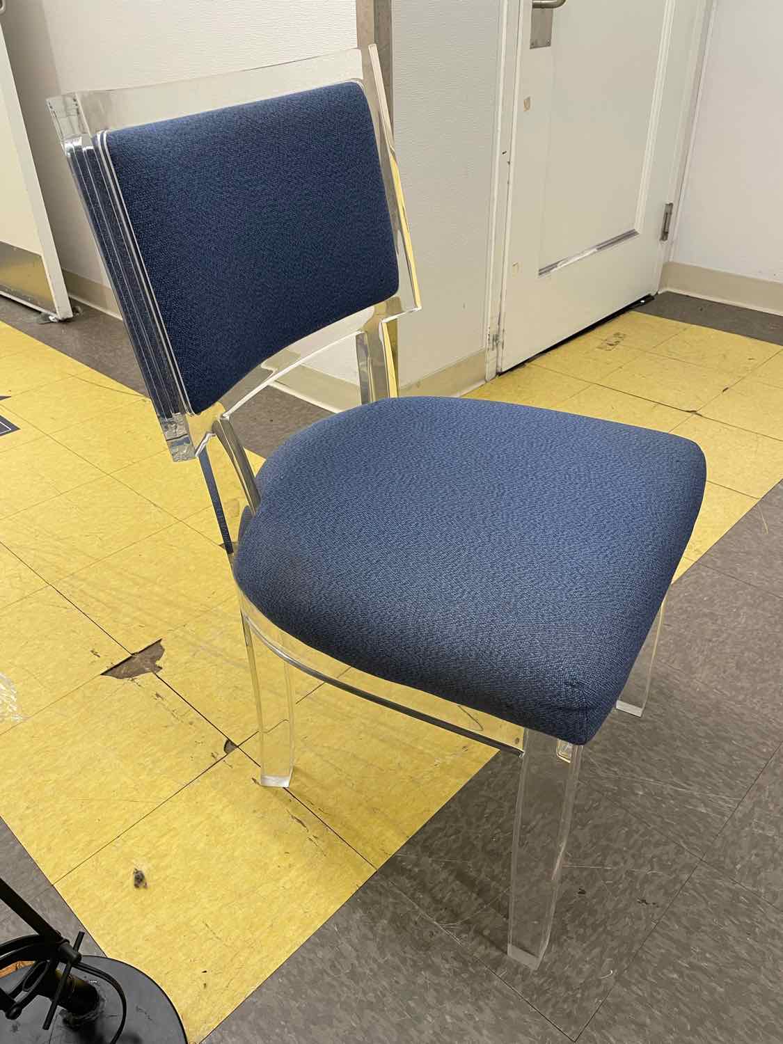Blue Upholstered Side Chair on Lucite Base (AS IS)