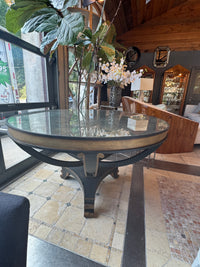 Neoclassical Steel & Mirrored Glass 4-ft Round Table by Niermann Weeks