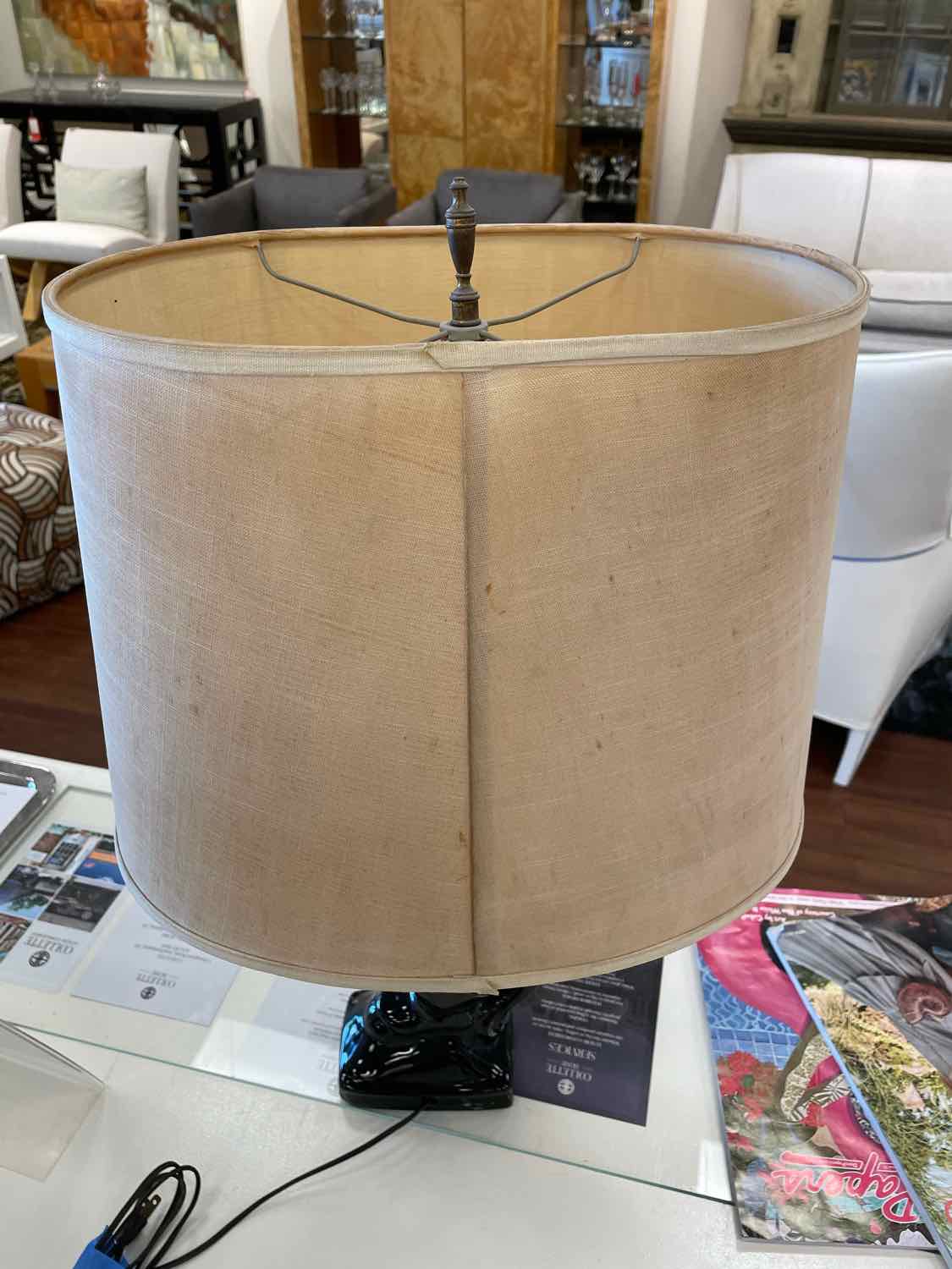 Mid-Century Black Ceramic Horse Table Lamp w/ Shade (AS IS)
