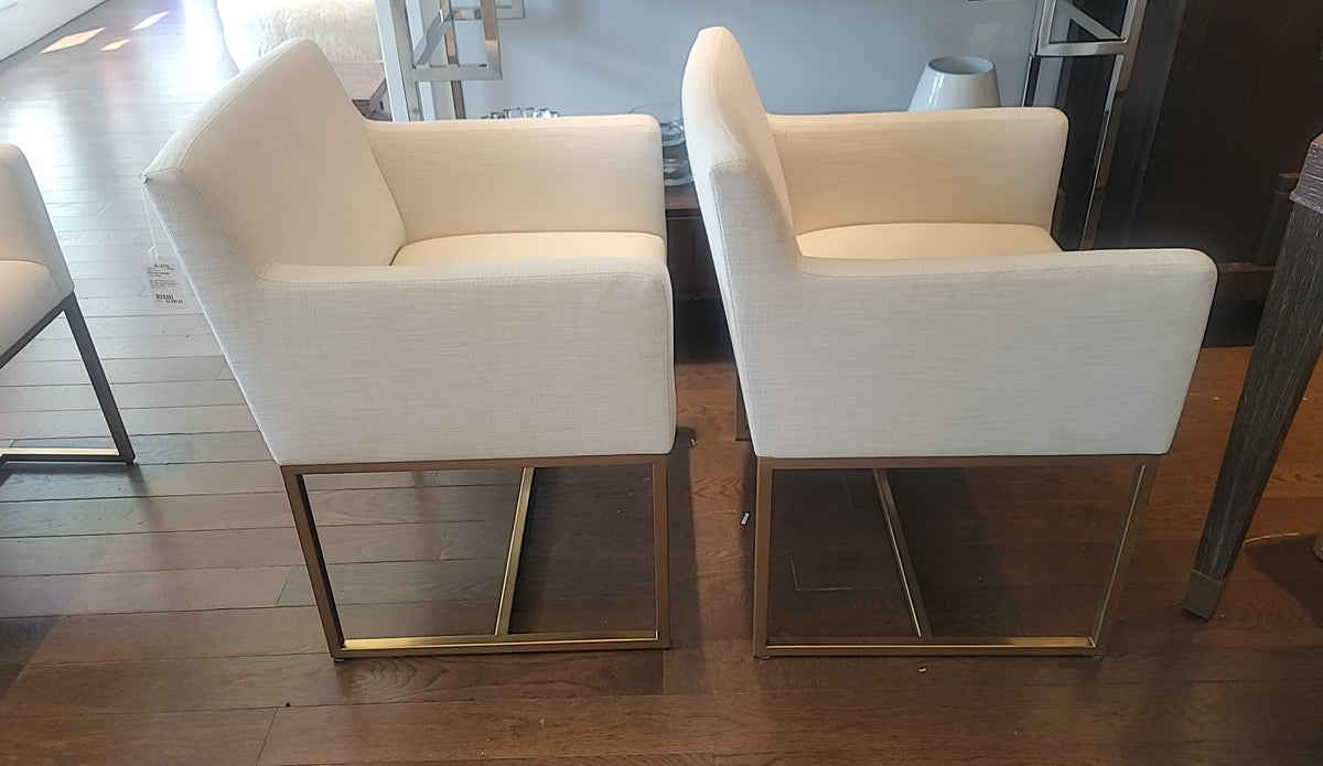 SET of 6 Emery Linen Track Arm Chairs on Brass Bases by RH (AS IS)
