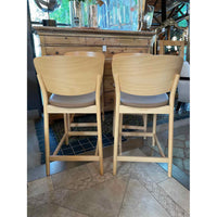 SET of 4 Leather & Wood Valencia Counter Stools by Ton (AS IS)