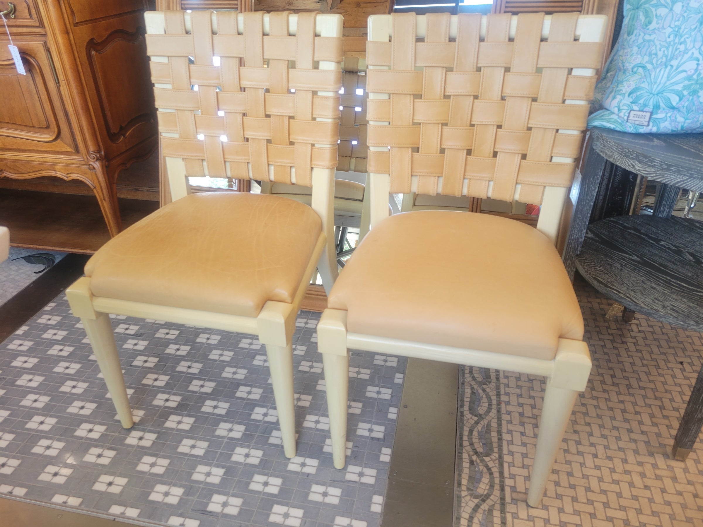 SET of 8 Maple & Leather Web VW Dining Side Chairs by Vicente Wolf (AS IS)