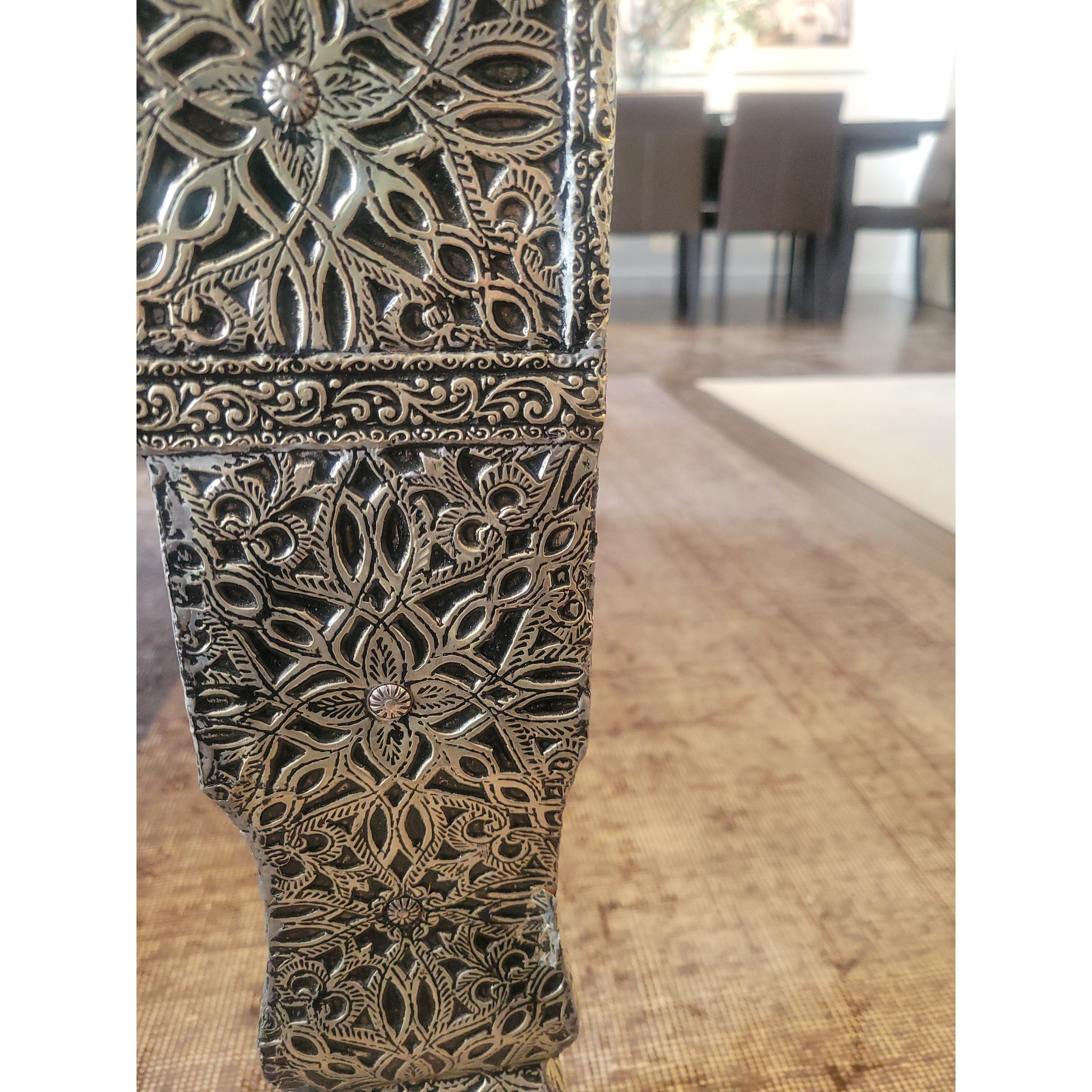 Moroccan Marrakesh Metal Wrapped Coffee Table w/ Glass Top (AS IS)