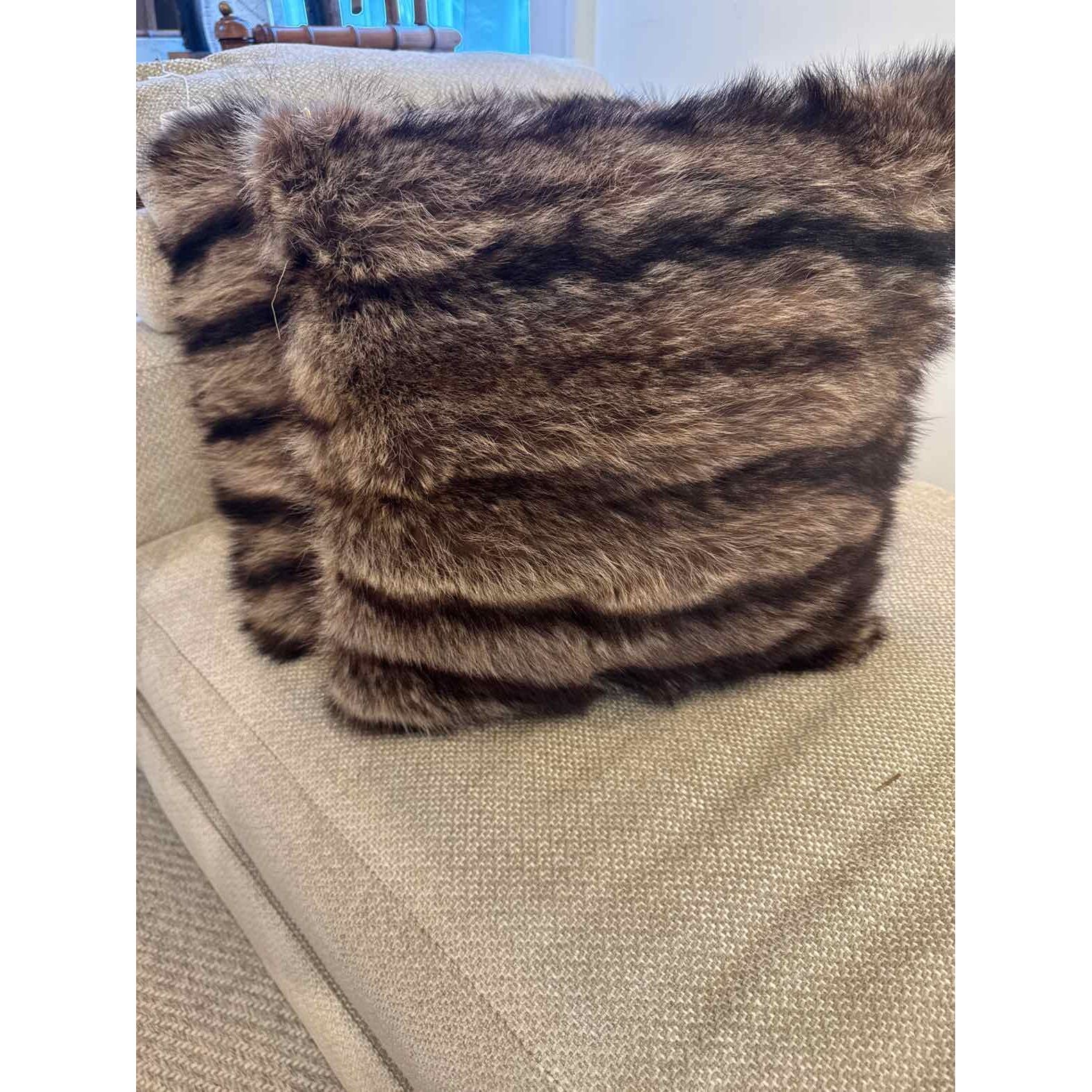 Pair of Racoon Fur Pillows 16" x 16" x 5"D