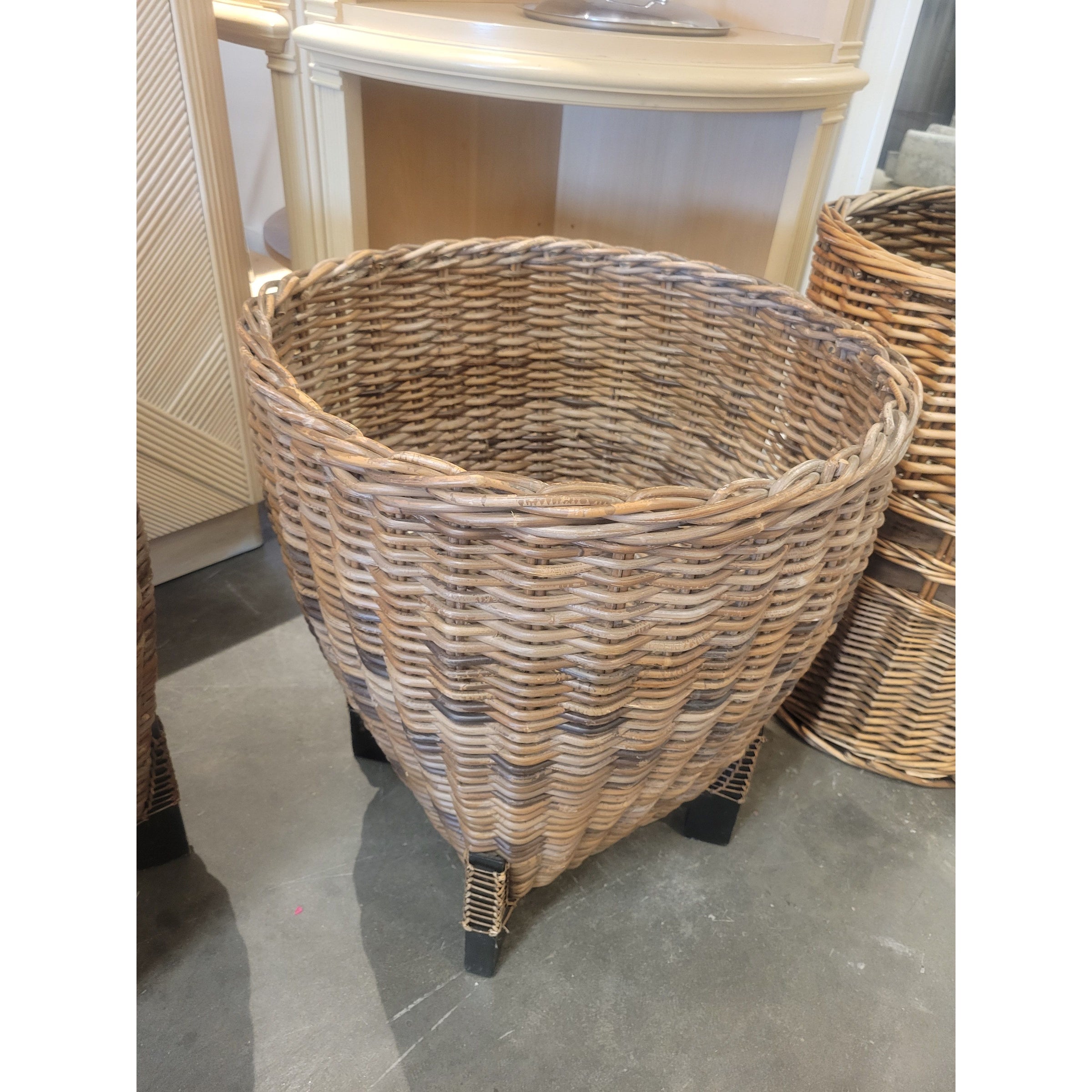 Wicker Planter / Basket on Dark Wood Feet
