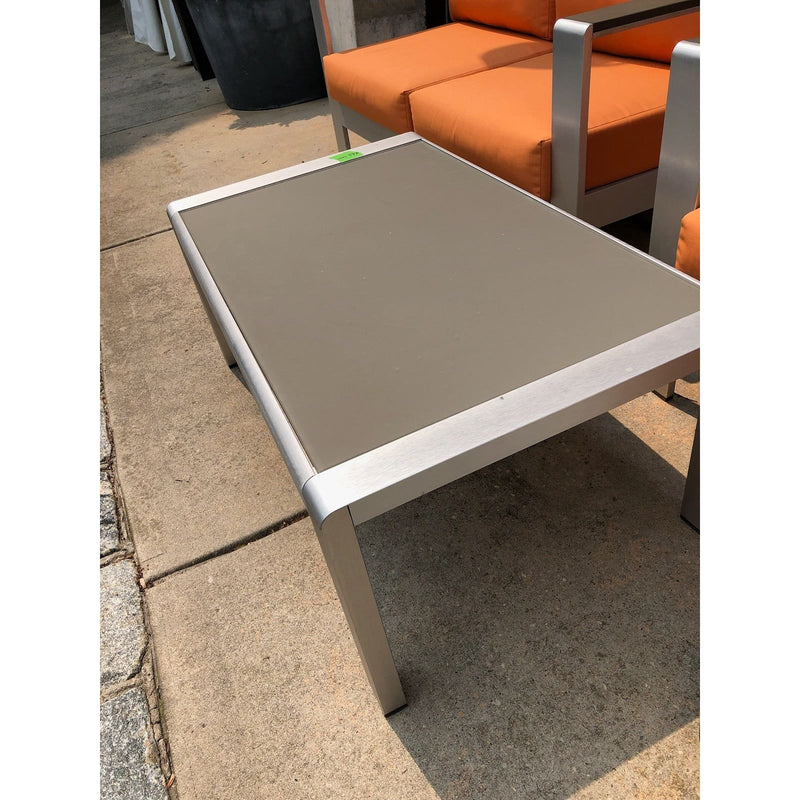 Outdoor Aluminum Coffee Table w/ Gray Tempered Glass Top