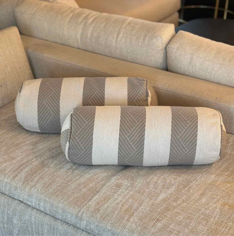 Pair of Custom Taupe/White Striped Bolster Pillows