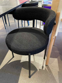 SET of 6 Black Boucle Chairs w/ Metal Legs