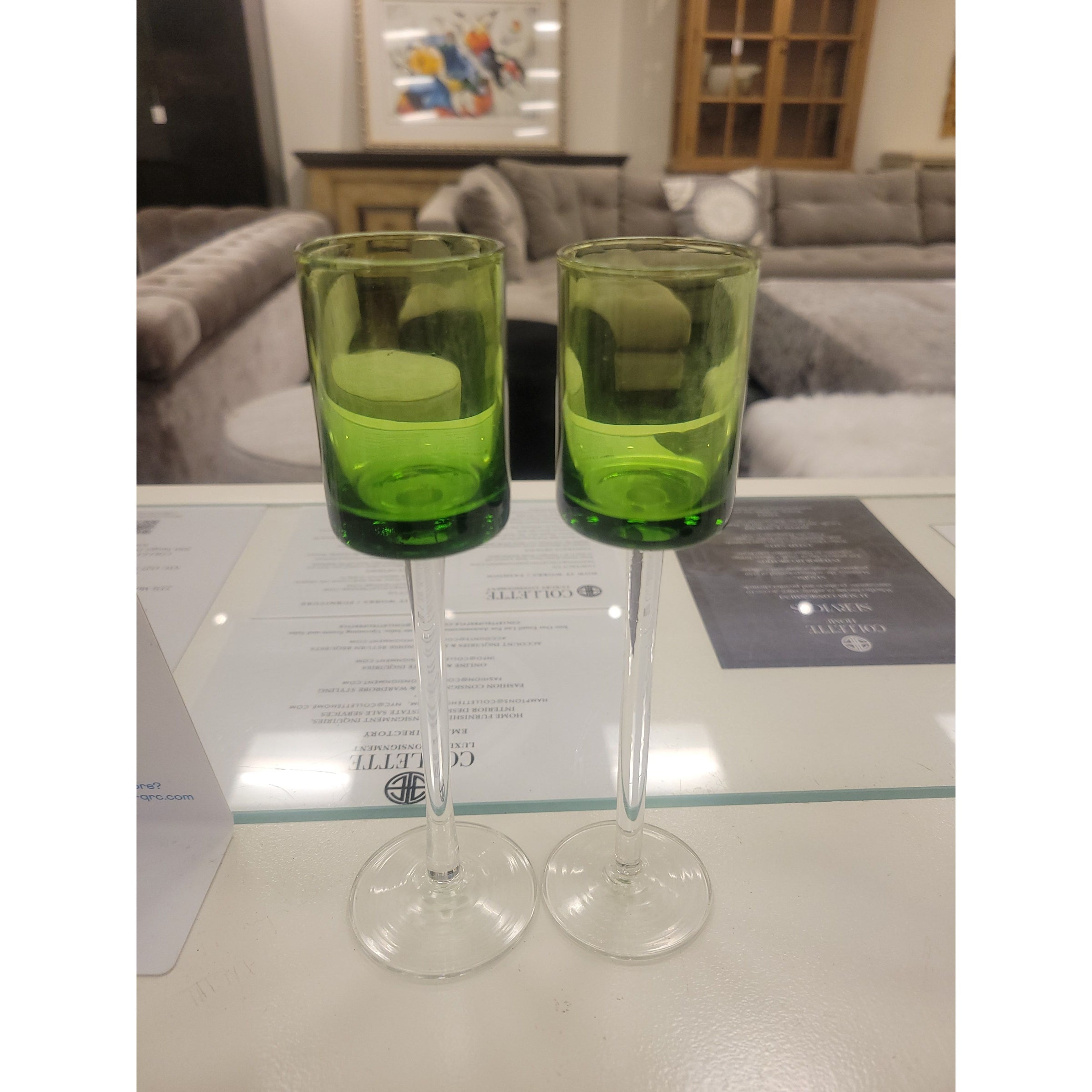 Pair of Green Cordial Glasses