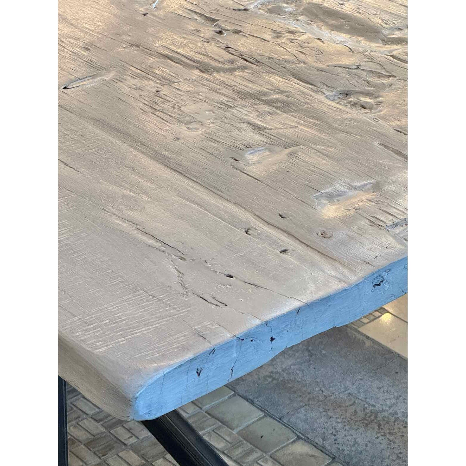 Custom European Painted Wood Dining Table on Metal Base - colletteconsignment.com