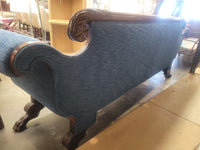 19th C. American Empire Mahogany Scroll-Arm Sofa w/ Blue Upholstery